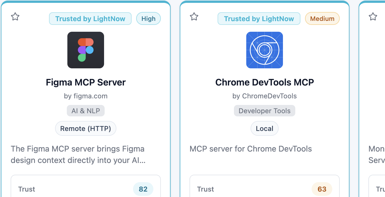 Trust score breakdown for an MCP server version